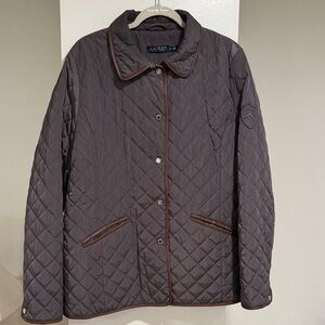 Lauren Ralph Lauren Quilted Field Jacket Size XL chocolate Brown Snap Front Coat